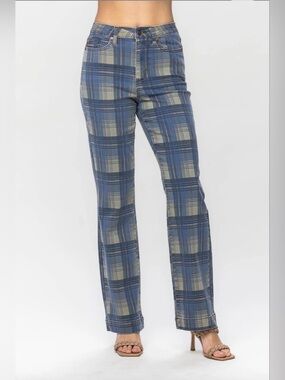 Judy Blue Plaid High-Rise Straight Leg Pants